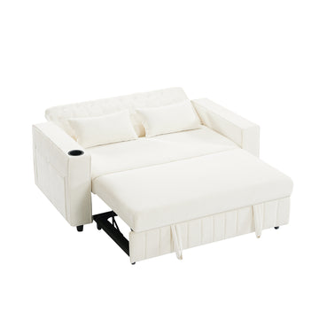 61.4 inch Pull-out Sofa Bed Convertible Couch Loveseat Sofa Modern Sleeper Sofa with Adjustable Backrest for Living Room Beige