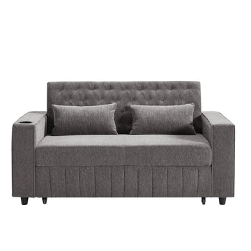 61.4 inch Pull-out Sofa Bed Convertible Couch Loveseat Sofa Modern Sleeper Sofa with Adjustable Backrest for Living Room Grey
