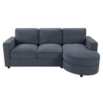 Modern Sectional Sofa 84.6 in. L-shaped Sofa Couch with a Curved Chaise Lounge, USB Ports and Side Storage Pockets for Living Room, Blue