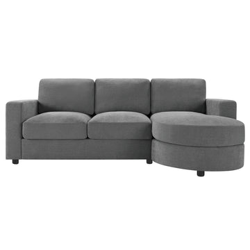 Modern Sectional Sofa 84.6 in. L-shaped Sofa Couch with a Curved Chaise Lounge, USB Ports and Side Storage Pockets for Living Room, Grey