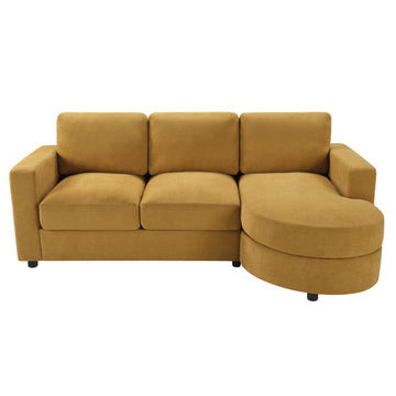 Modern Sectional Sofa 84.6 in. L-shaped Sofa Couch with a Curved Chaise Lounge, USB Ports and Side Storage Pockets for Living Room, Yellow