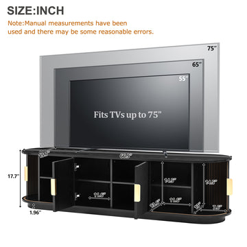 Farmhouse Wooden TV Stand with Sliding Tambour Door for TVs up to 75 Inch Fluted Media Console with Adjustable Storage Black