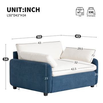 Oversized Chenille Single Sofa Chair 50x43 Inch Wide and Deep Seat Modern Color Blocking Armchair with Pillows Cream Blue
