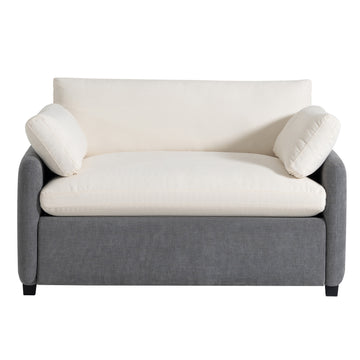 Oversized Chenille Single Sofa Chair 50x43 Inch Wide and Deep Seat Modern Color Blocking Armchair with Pillows Cream Gray