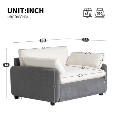 Oversized Chenille Single Sofa Chair 50x43 Inch Wide and Deep Seat Modern Color Blocking Armchair with Pillows Cream Gray