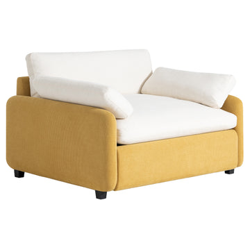 Oversized Chenille Single Sofa Chair 50x43 Inch Wide and Deep Seat Modern Color Blocking Armchair with Pillows Cream Yellow