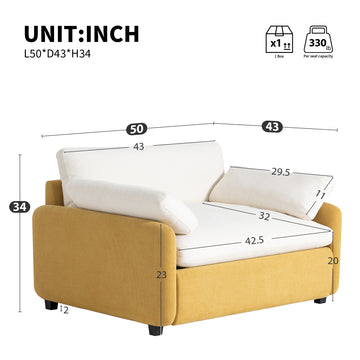 Oversized Chenille Single Sofa Chair 50x43 Inch Wide and Deep Seat Modern Color Blocking Armchair with Pillows Cream Yellow