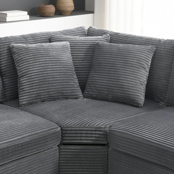 L Shaped Sectional Sofa Corduroy Sectional Couch Storage & USB Charger Gray 5 Seat