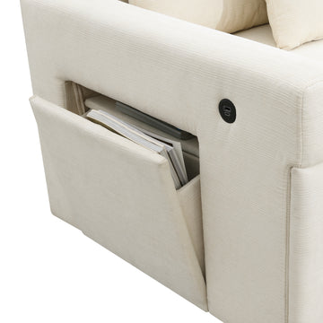 6 Seat Off White Chenille U Shaped Modular Sofa with Hidden Armrest Storage USB Charger