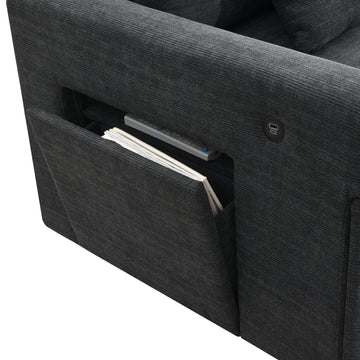 6 Seat Black Chenille U Shaped Modular Sofa with Hidden Armrest Storage USB Charger