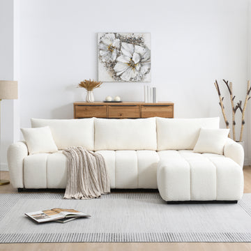 Modular Sectional Sofa L Shape Pull-line Design Boucle Cream 4 Seat