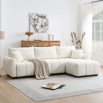 Modular Sectional Sofa L Shape Pull-line Design Boucle Cream 4 Seat