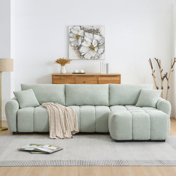 Modular Sectional Sofa L Shape Pull-line Design Boucle Light Green 4 Seat