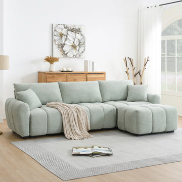 Modular Sectional Sofa L Shape Pull-line Design Boucle Light Green 4 Seat