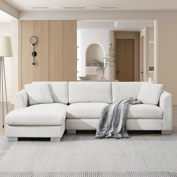 4 Seat Minsk Gray Chenille L Shaped Sectional Sofa with Oversized Chaise High Quality