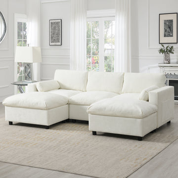 Cloud Sofa U-Shaped Sectional Sofa Armrest Pillows White Chenille