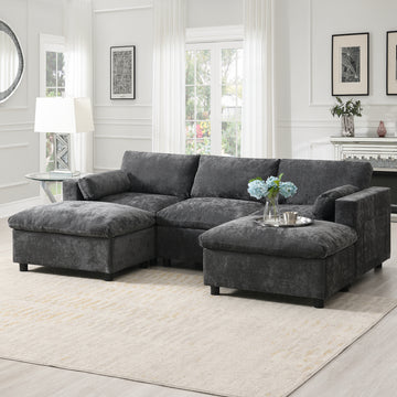 Cloud Sofa U-Shaped Sectional Sofa Armrest Pillows Dark Gray Chenille