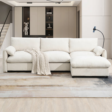 L-Shaped Sectional Sofa Storage Adjustable Phone Holder Beige Chenille 4 Seat
