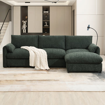 L-Shaped Sectional Sofa Storage Adjustable Phone Holder Green Chenille 4 Seat