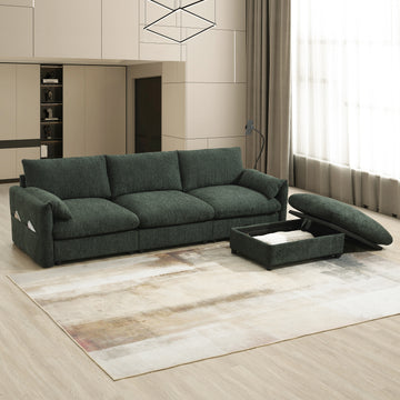 L-Shaped Sectional Sofa Storage Adjustable Phone Holder Green Chenille 4 Seat
