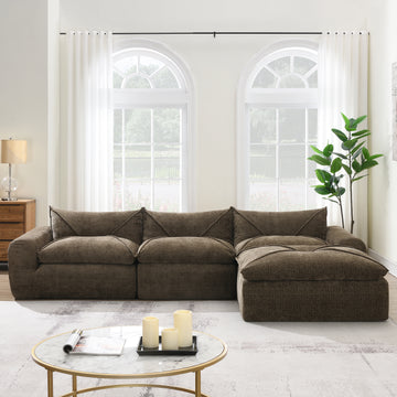 Fully Compressed Sofa No Assembly Required Brown Chenille 4 Seat