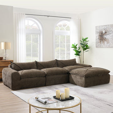 Fully Compressed Sofa No Assembly Required Brown Chenille 4 Seat