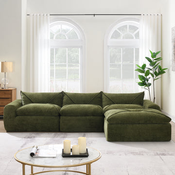 Fully Compressed Sofa No Assembly Required Green Chenille 4 Seat