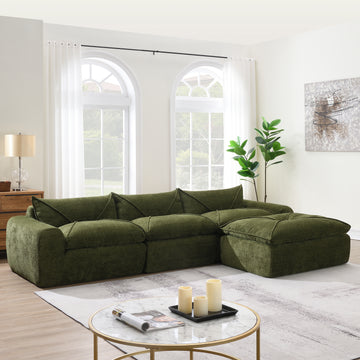 Fully Compressed Sofa No Assembly Required Green Chenille 4 Seat