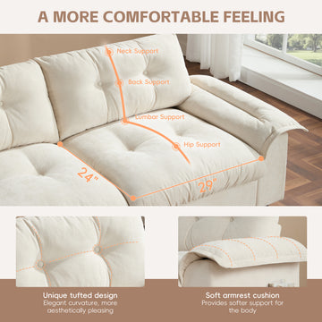 L-Shaped Sectional Sofa Tufted Design Multifunctional Armrest Beige Chenille 4 Seat