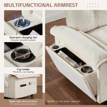 L-Shaped Sectional Sofa Tufted Design Multifunctional Armrest Beige Chenille 4 Seat