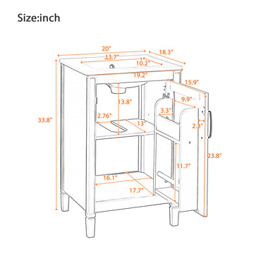 20 Inch Gray Bathroom Vanity with Ceramic Sink Soft Close Door Adjustable U Shaped Shelf and Door Storage Rack