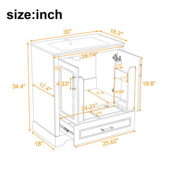 30 Inch Green Modern Bathroom Vanity with Ceramic Sink Soft Close Doors Divider Drawer Double Door Shelves Solid Wood & MDF