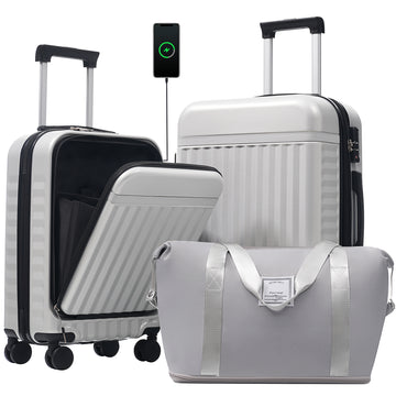 3-Piece ABS Luggage Set with USB and Expandable Case