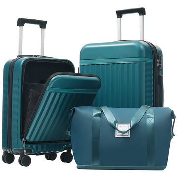 3-Piece ABS Luggage Set with USB and Expandable Case