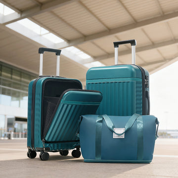 3-Piece ABS Luggage Set with USB and Expandable Case