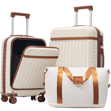 3-Piece ABS Luggage Set with USB and Expandable Case