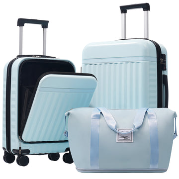 3-Piece ABS Luggage Set with USB and Expandable Case
