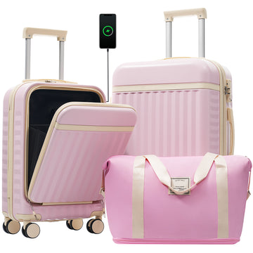 3-Piece ABS Luggage Set with USB and Expandable Case
