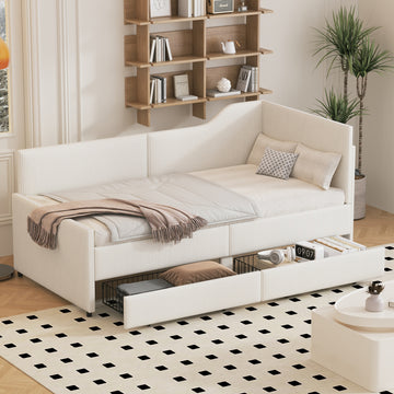 Twin Size L-Shaped Corduroy Daybed with 2 Drawers