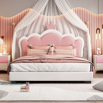 Full Size Upholstered Princess Bed with Crown Headboard