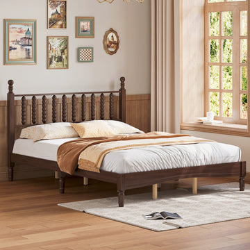Queen Size Wood Platform Bed with Gourd Shaped Headboard