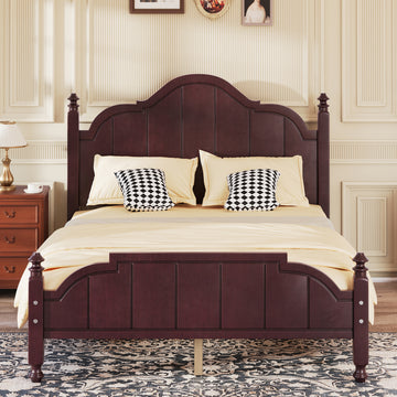 Full Size Wooden Bed Frame with Headboard Vintage Platform Bed with Slats Support Easy Assembly Espresso