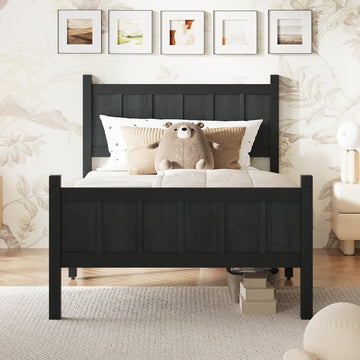 Twin Size Flat Panel Bed with Shaker Style and Black Finish
