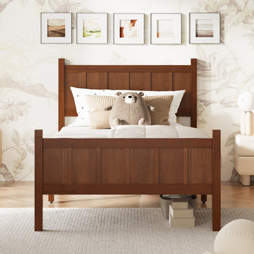 Twin Size Flat Panel Bed with Shaker Style and Dark Walnut Finish