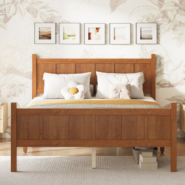Full Size Flat Panel Bed with Shaker Style and Wood Grain Finish