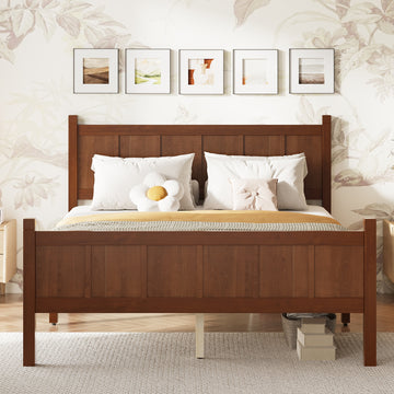 Full Size Flat Panel Bed with Shaker Style and Dark Walnut Finish