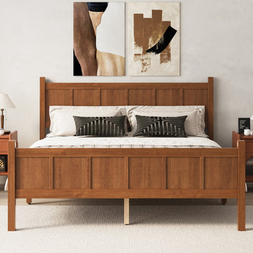Queen Size Flat Panel Bed with Shaker Style and Wood Grain Finish