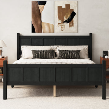 Queen Size Flat Panel Bed with Shaker Style and Black Finish