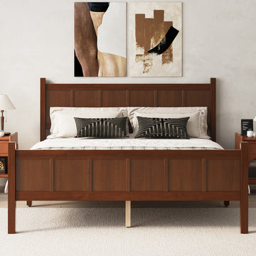 Queen Size Flat Panel Bed with Shaker Style and Dark Walnut Finish