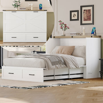 Full Size Murphy Cabinet Bed with Charging Station and Storage Drawer